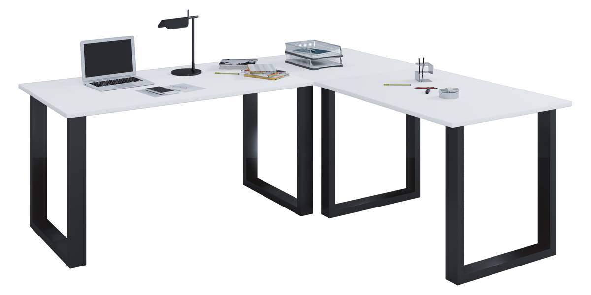 VCM Rohový stůl Lona 160x160x80 U-nohy, bílý