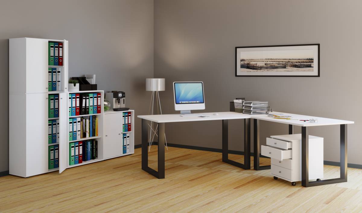 VCM Rohový stůl Lona 160x160x80 U-nohy, bílý