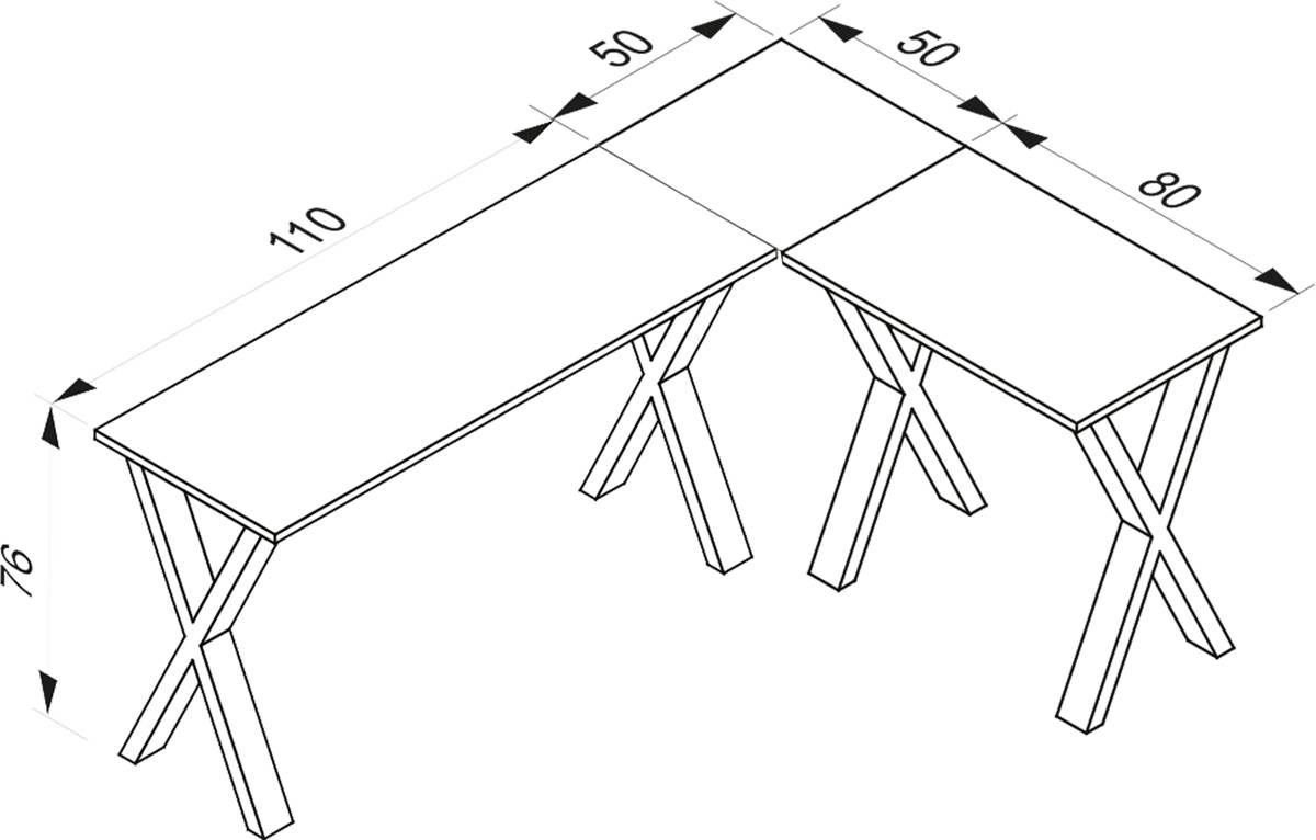 VCM Rohový stůl Lona 160x130x50 X-nohy, antracit