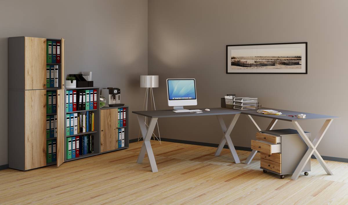 VCM Rohový stůl Lona 160x160x50 X-nohy, antracit