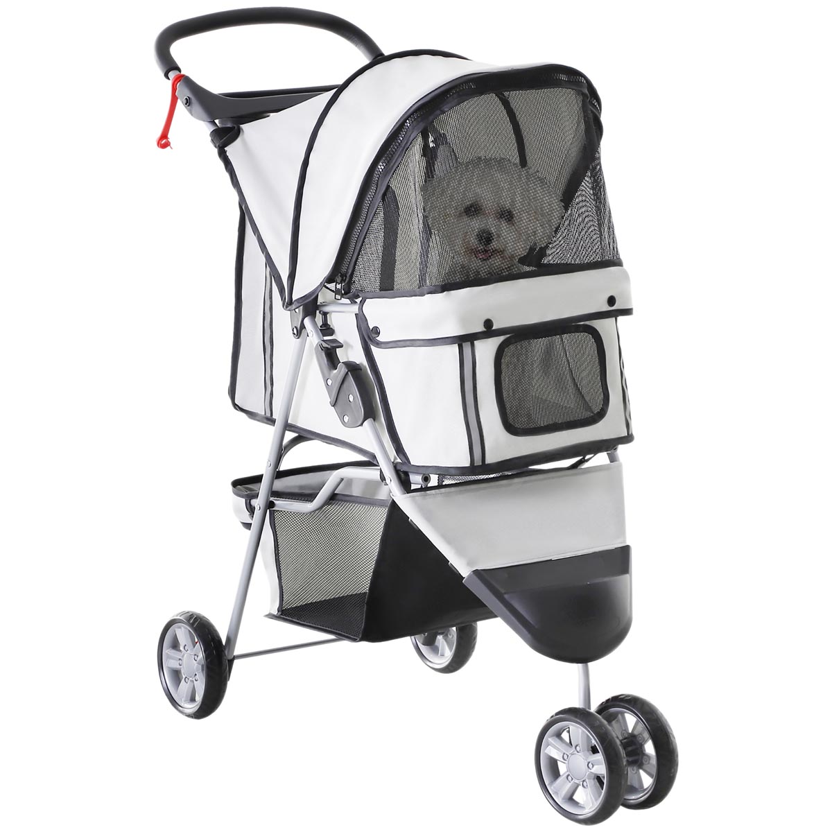 Tříkolový kočárek pro psy PawHut do 10 kg a 35 cm, šedý