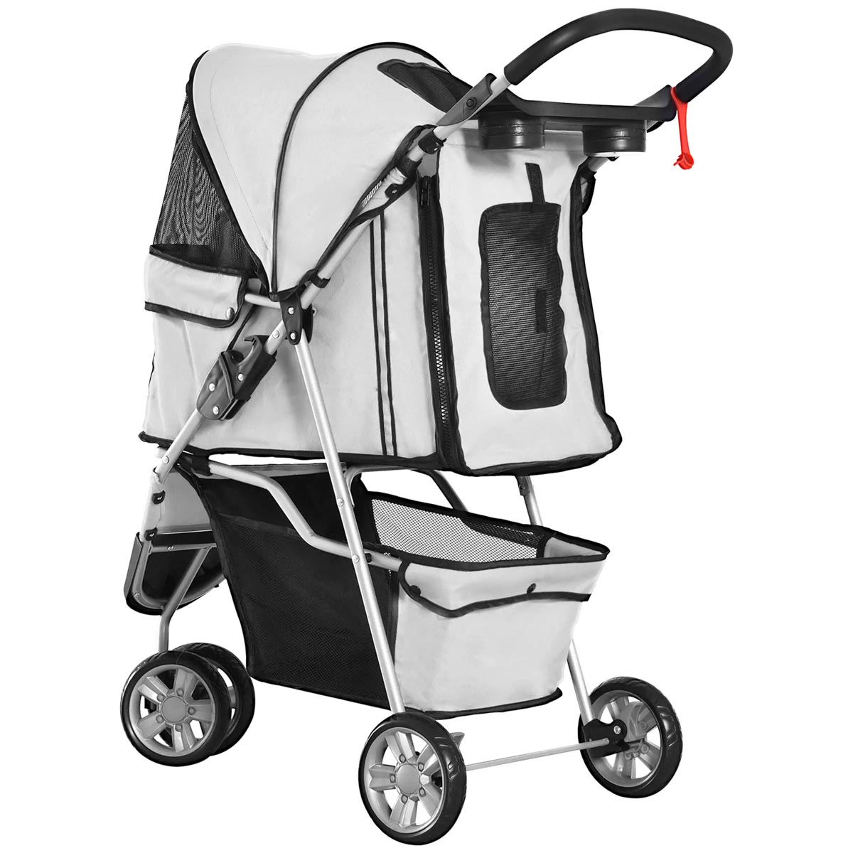 Tříkolový kočárek pro psy PawHut do 10 kg a 35 cm, šedý