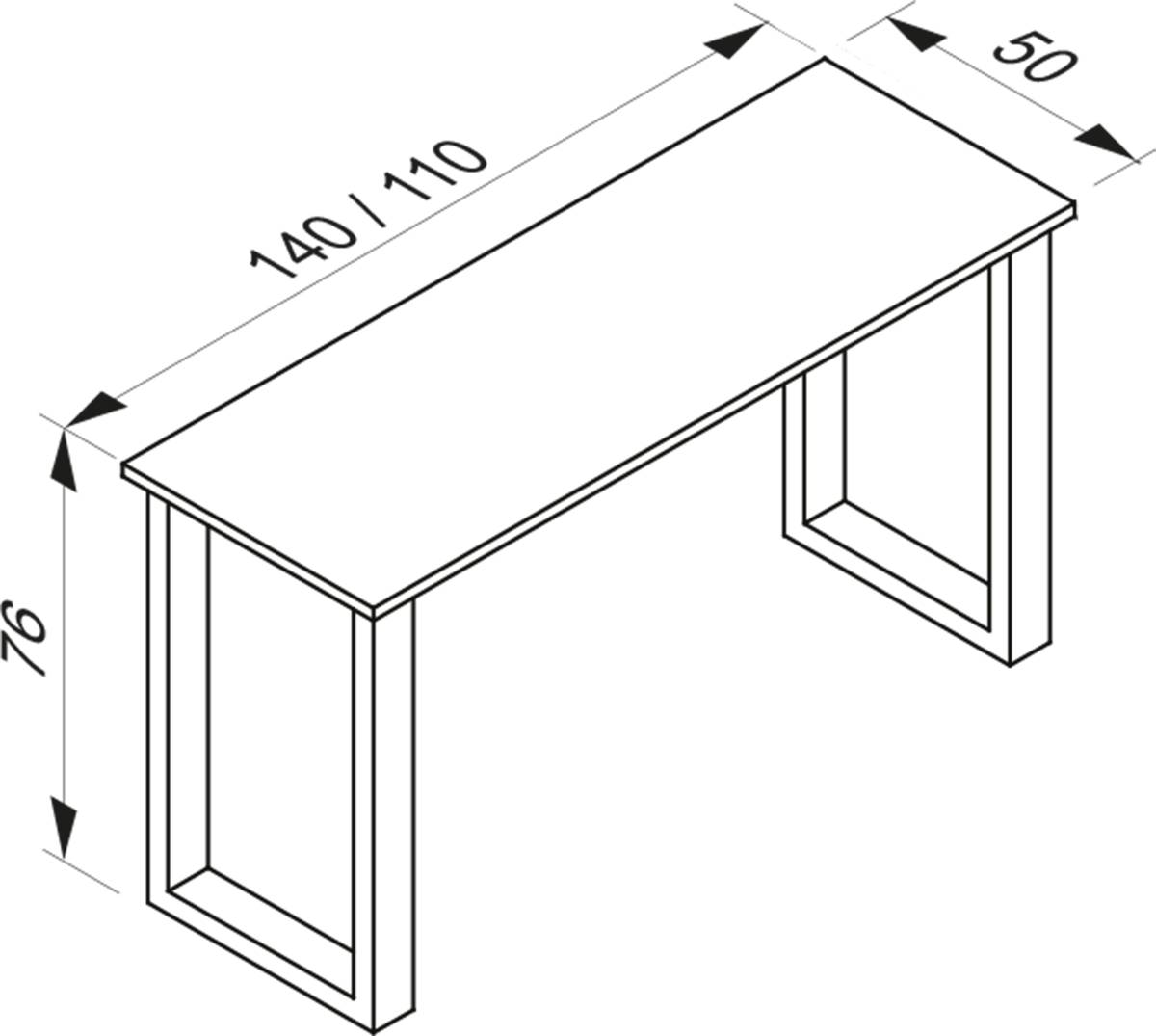 VCM Stůl Lona 140x50 U-nohy, bílý