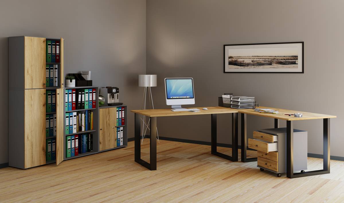 VCM Rohový stůl Lona 220x190x80 U-nohy, dub medový