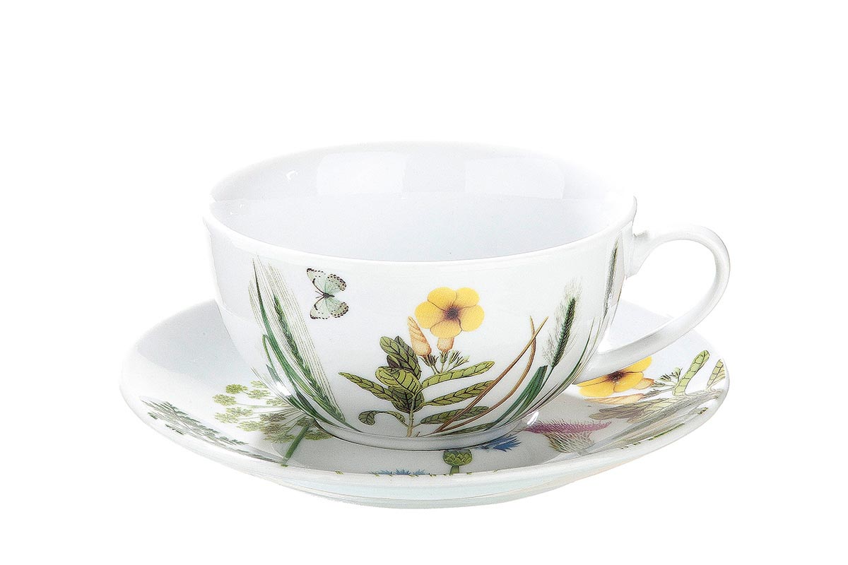 Gilde Porcelánové šálky s podšálky Divoké květy, sada 4 ks