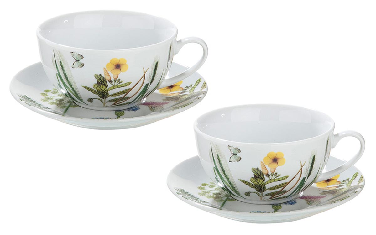 Gilde Porcelánové šálky s podšálky Divoké květy, sada 4 ks
