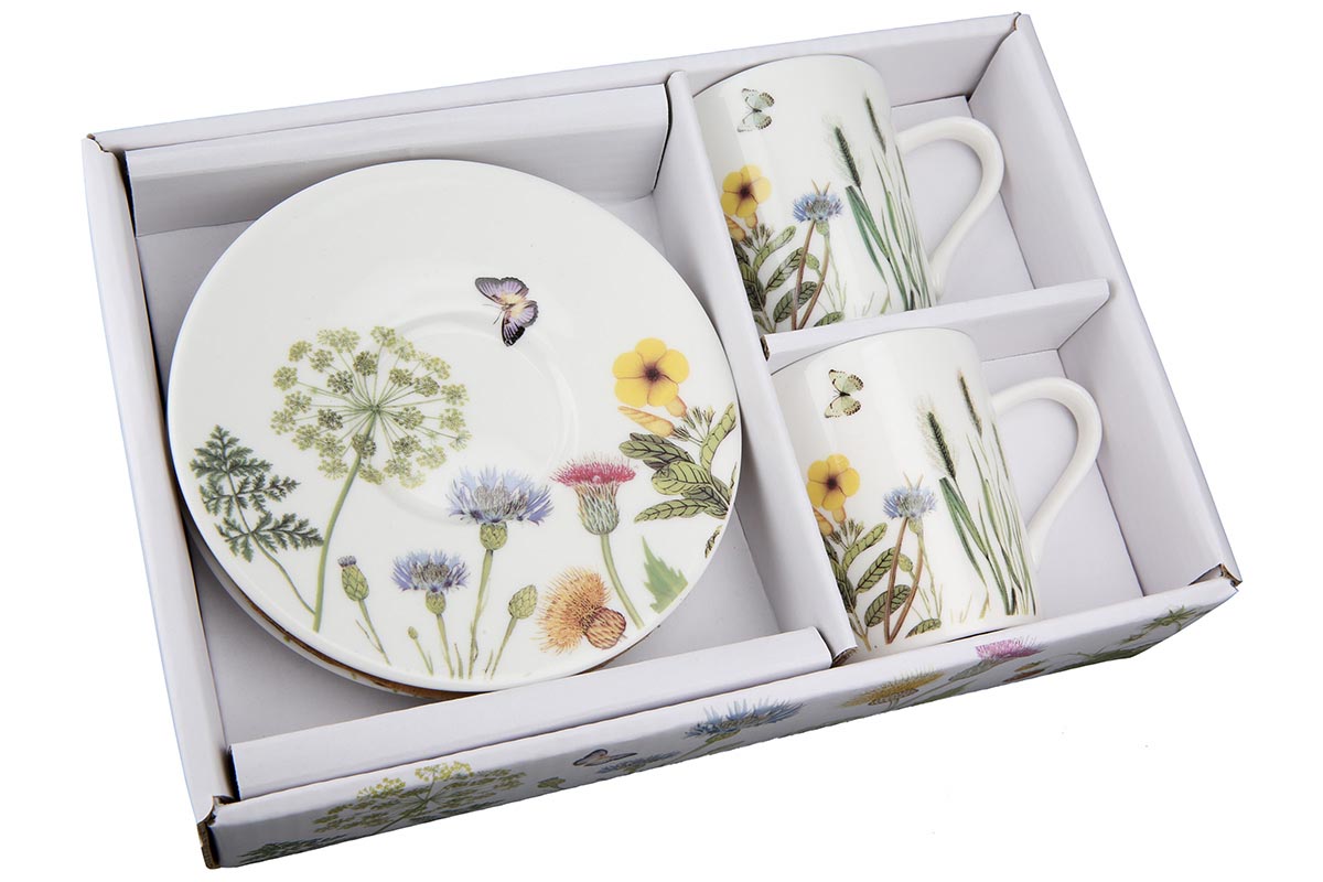 Gilde Porcelánové šálky na espresso s podšálky Divoké květy, sada 4 ks