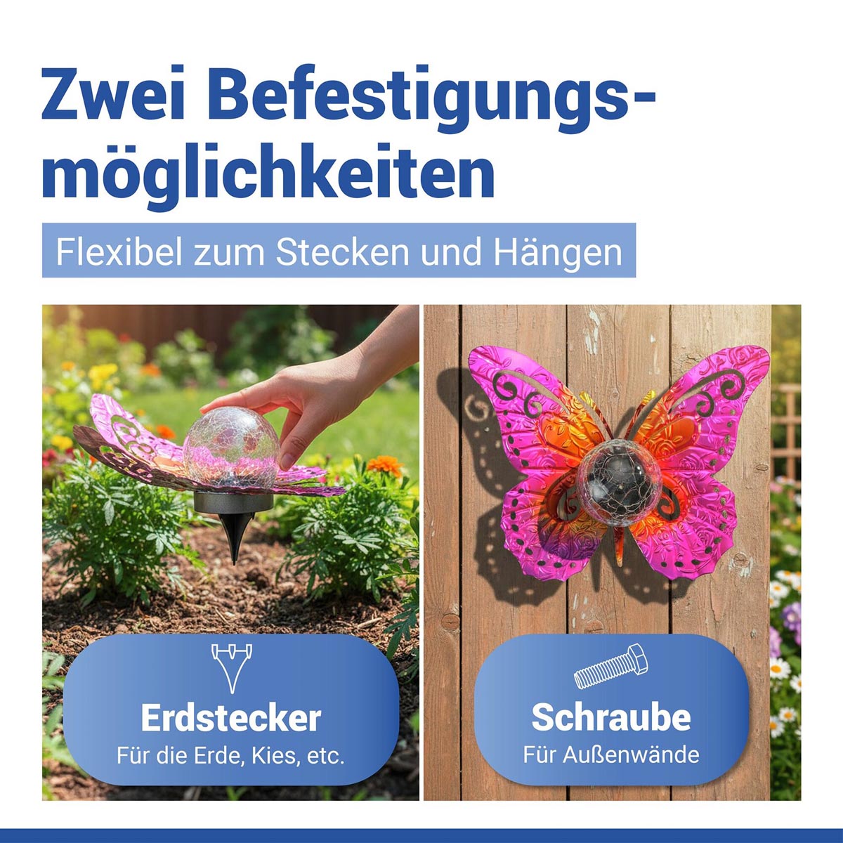 WENKO LED Solární dekorace Motýl, růžovo-zlatá barva