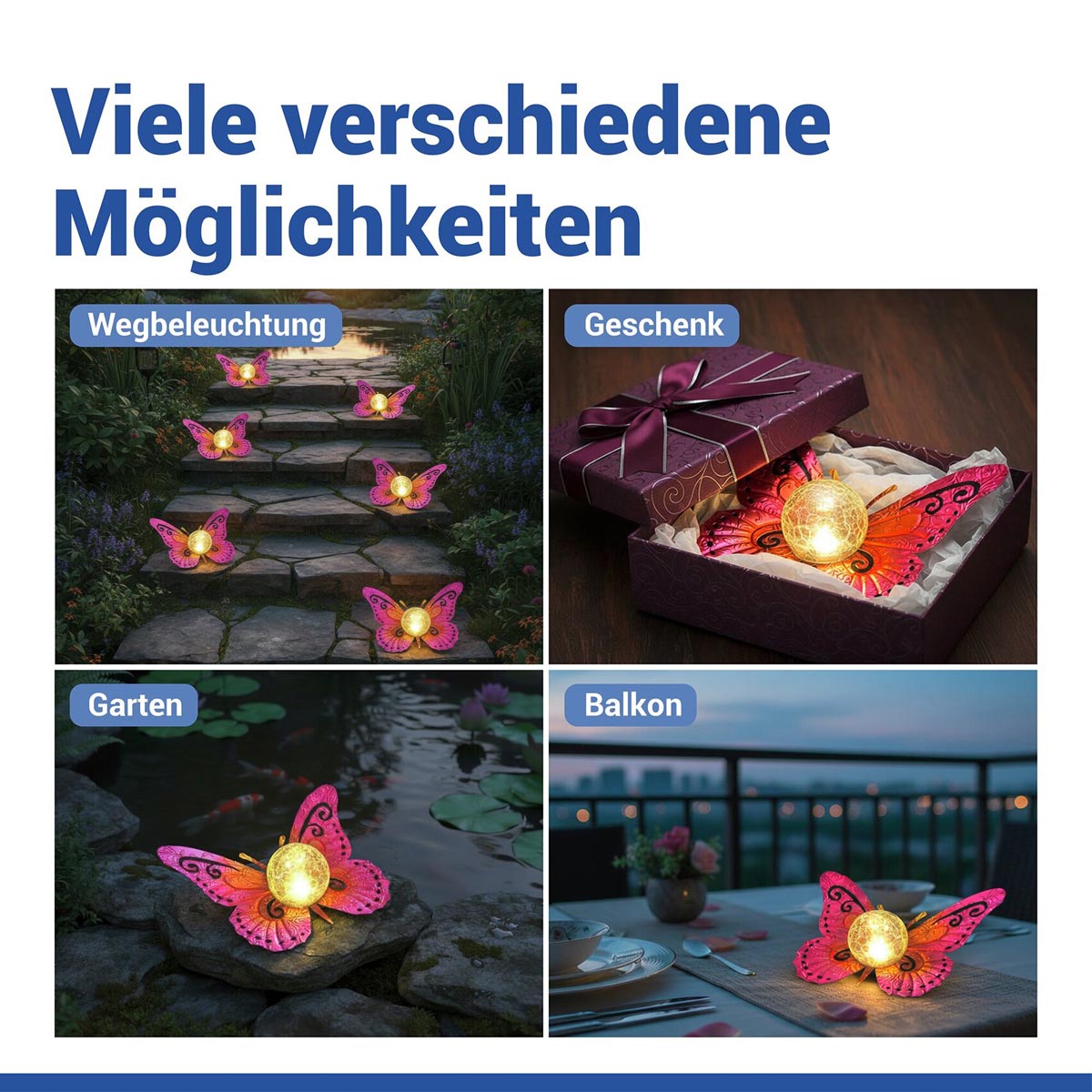 WENKO LED Solární dekorace Motýl, růžovo-zlatá barva