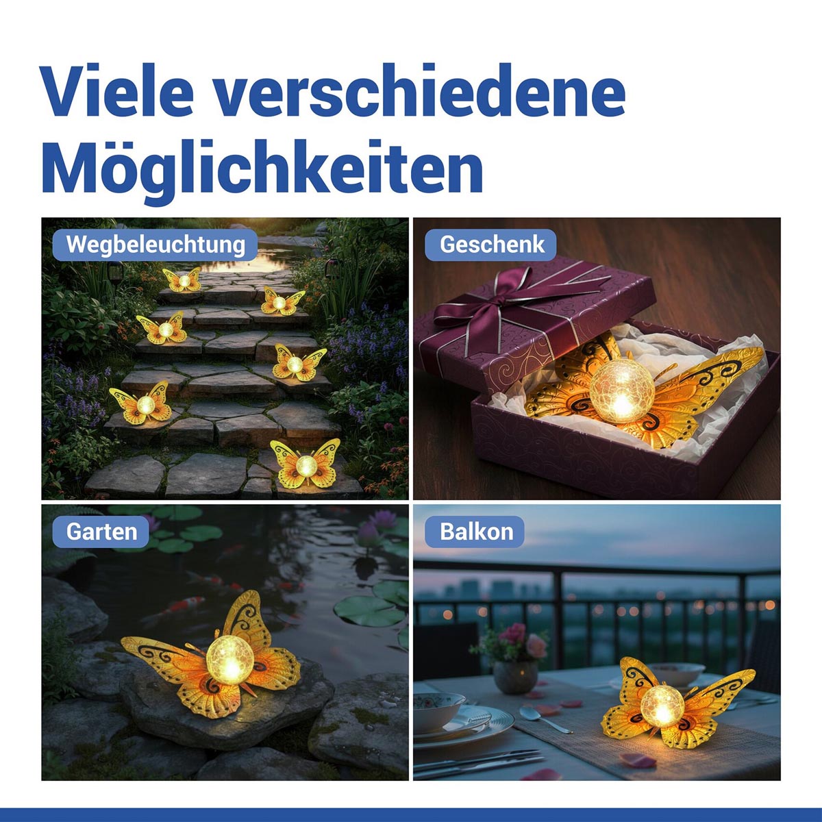 WENKO LED Solární dekorace Motýl, oranžově-zlatá barva