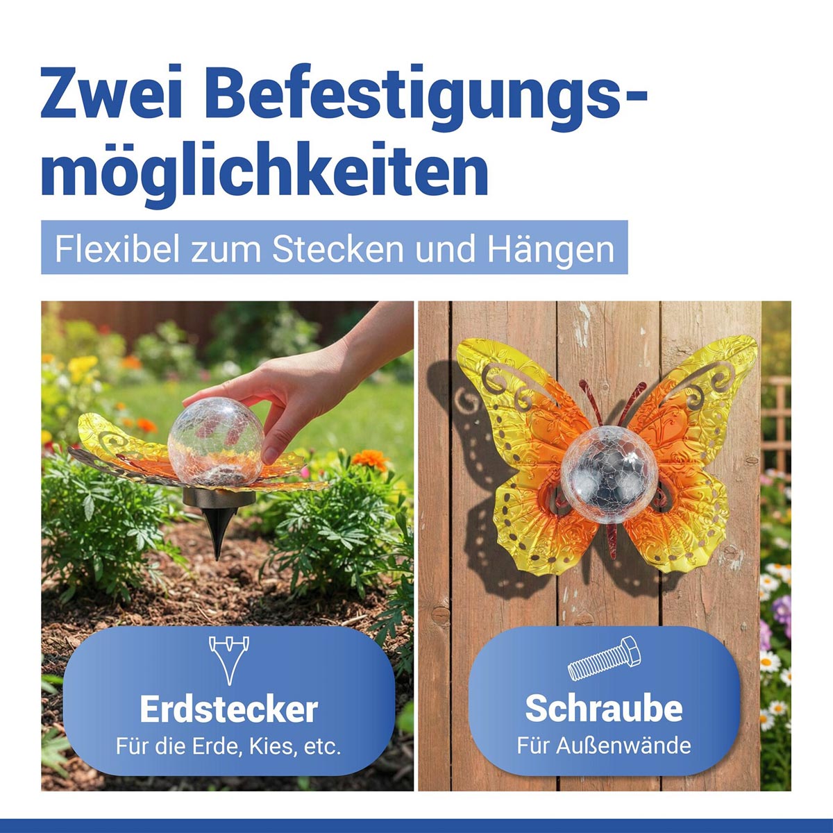 WENKO LED Solární dekorace Motýl, oranžově-zlatá barva