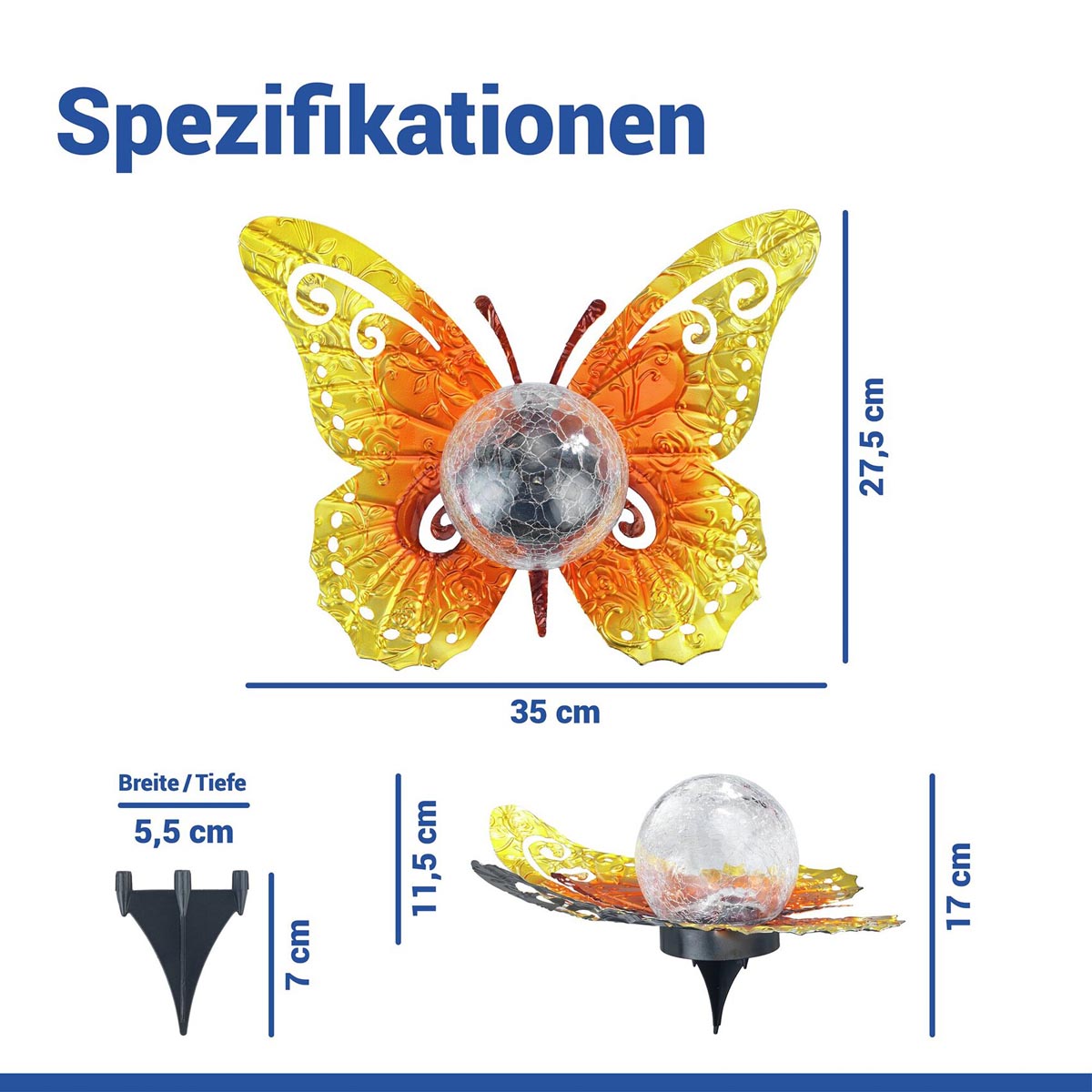 WENKO LED Solární dekorace Motýl, oranžově-zlatá barva