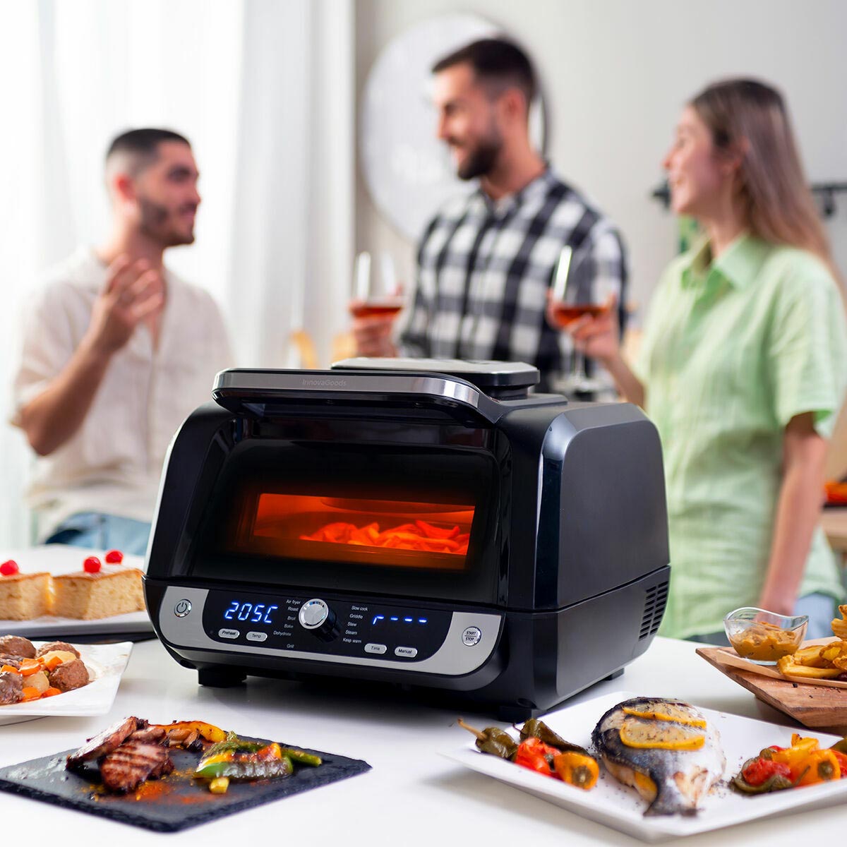 InnovaGoods Horkovzdušná fritéza s grilem, příslušenstvím a knihou receptů  Fryinn 12-v-1 6000 Černá ocel 3400 W 6 l