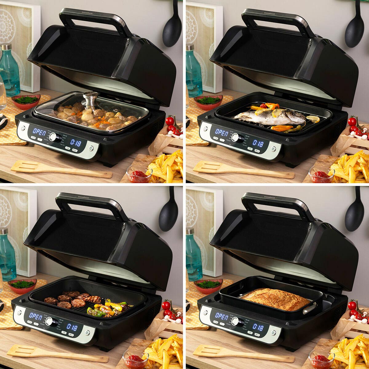InnovaGoods Horkovzdušná fritéza s grilem, příslušenstvím a knihou receptů  Fryinn 12-v-1 6000 Černá ocel 3400 W 6 l