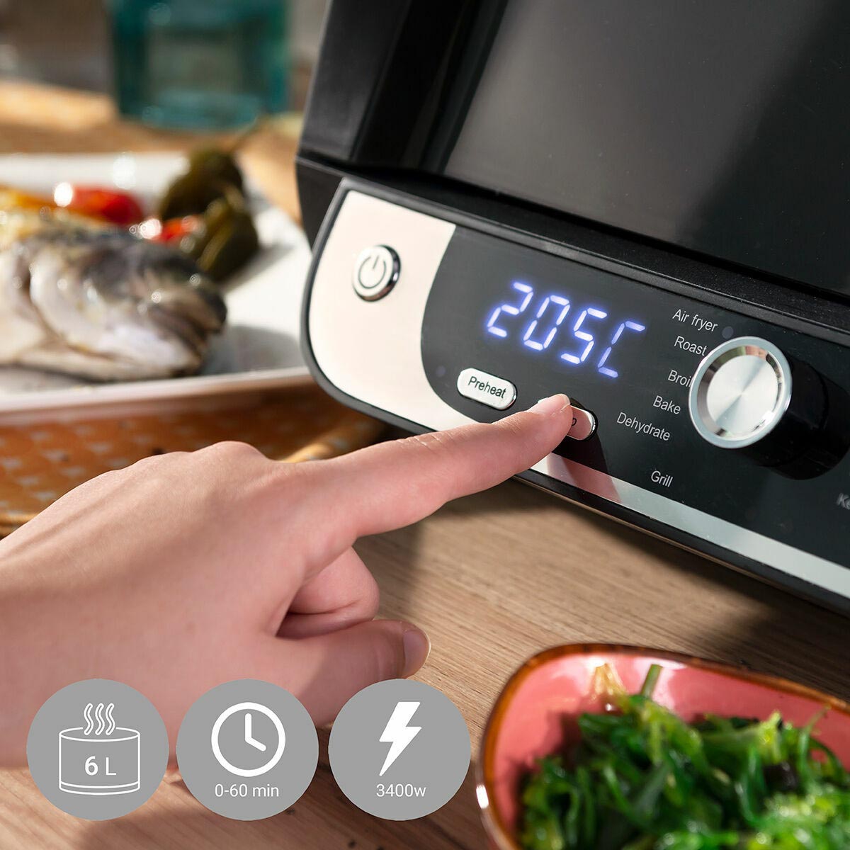 InnovaGoods Horkovzdušná fritéza s grilem, příslušenstvím a knihou receptů  Fryinn 12-v-1 6000 Černá ocel 3400 W 6 l