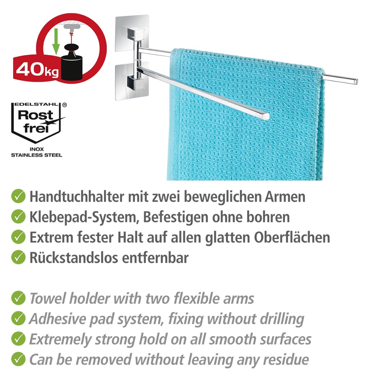 WENKO Turbo-Loc® Nerezový držák na ručníky Quadro