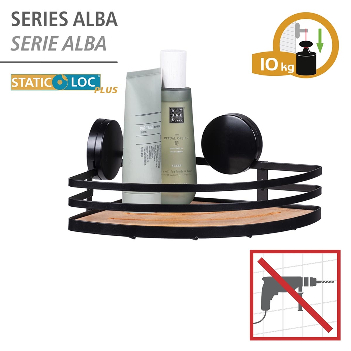 WENKO Static-Loc® Rohová polička do koupelny Alba