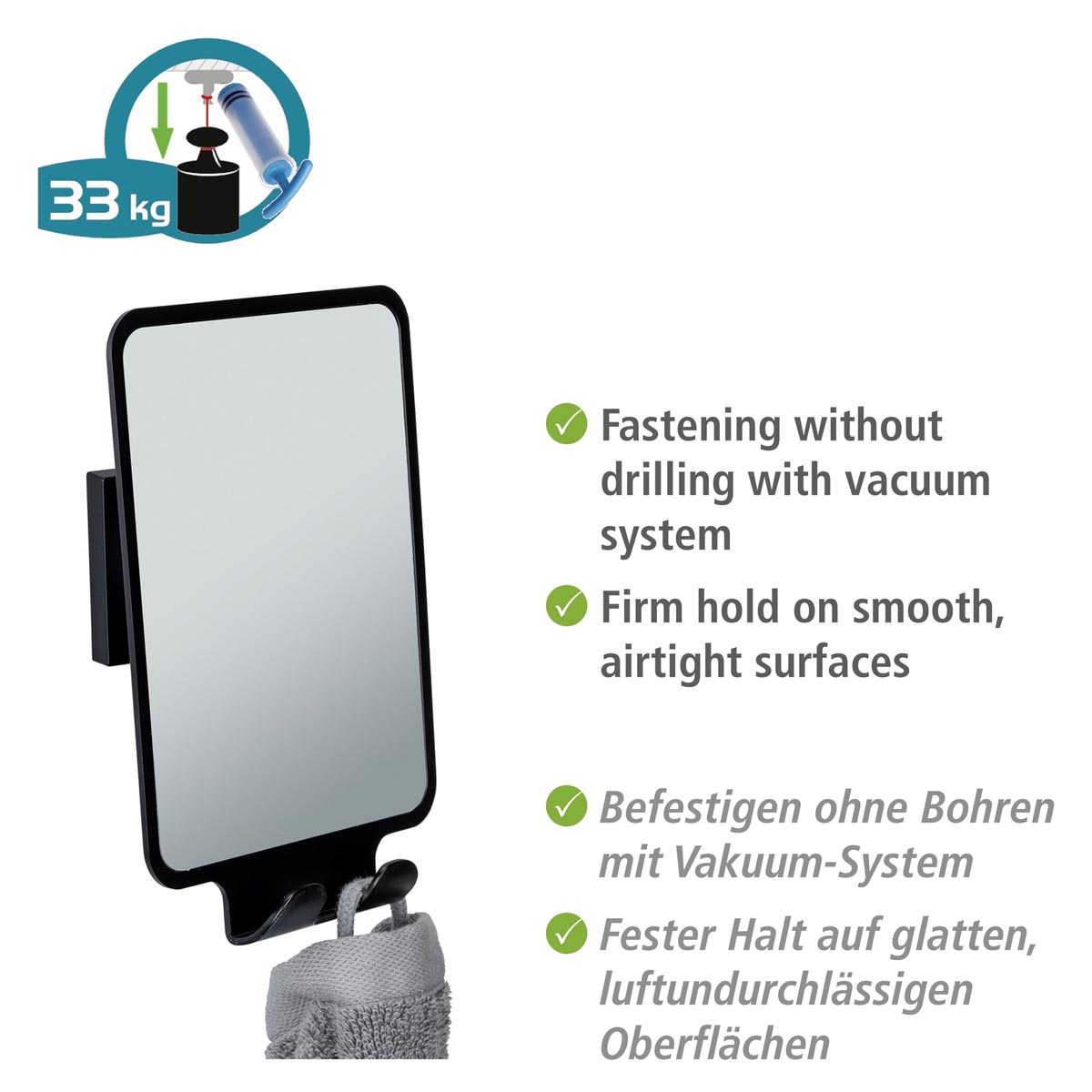 WENKO Vacuum-Loc® Kosmetické zrcadlo Quadro, černé