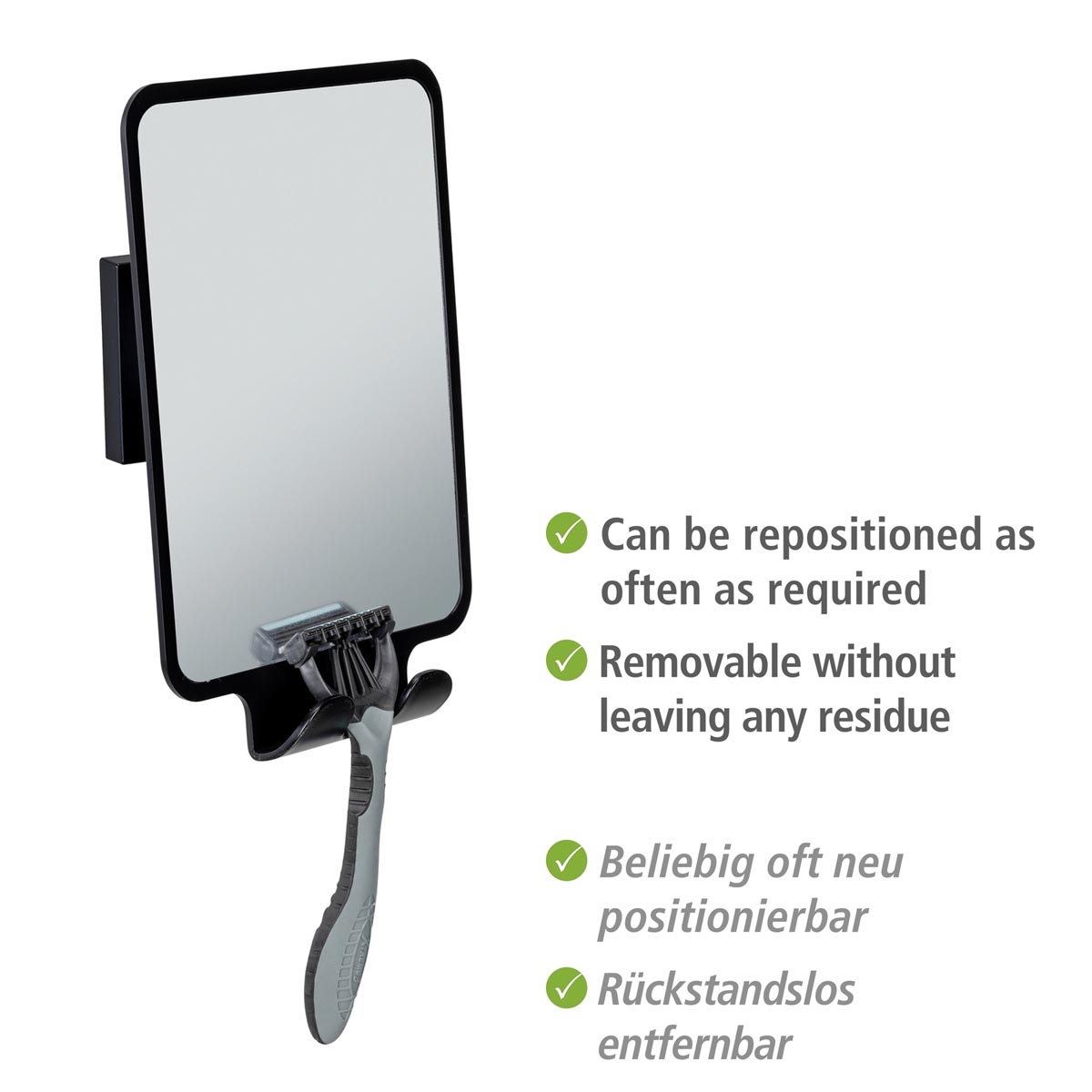 WENKO Vacuum-Loc® Kosmetické zrcadlo Quadro, černé