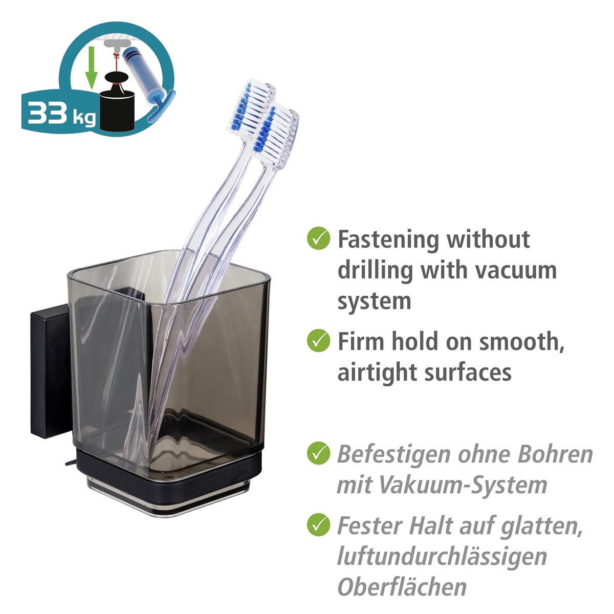 WENKO Vacuum-Loc® Kelímek na zubní kartáčky Quadro, černý
