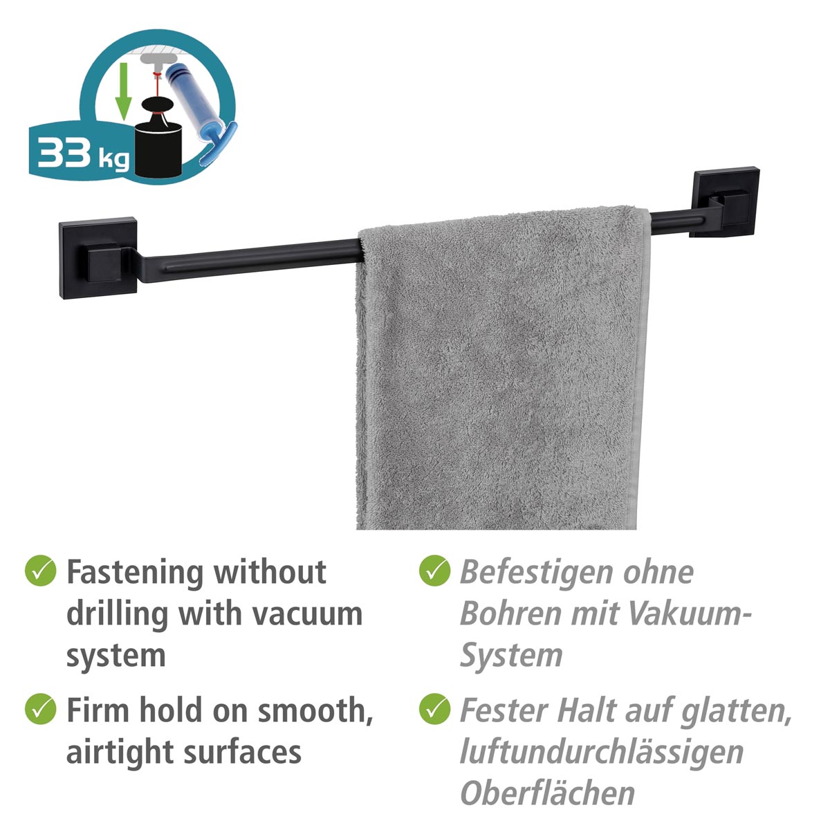 WENKO Vacuum-Loc® Držák na ručníky Quadro, černá