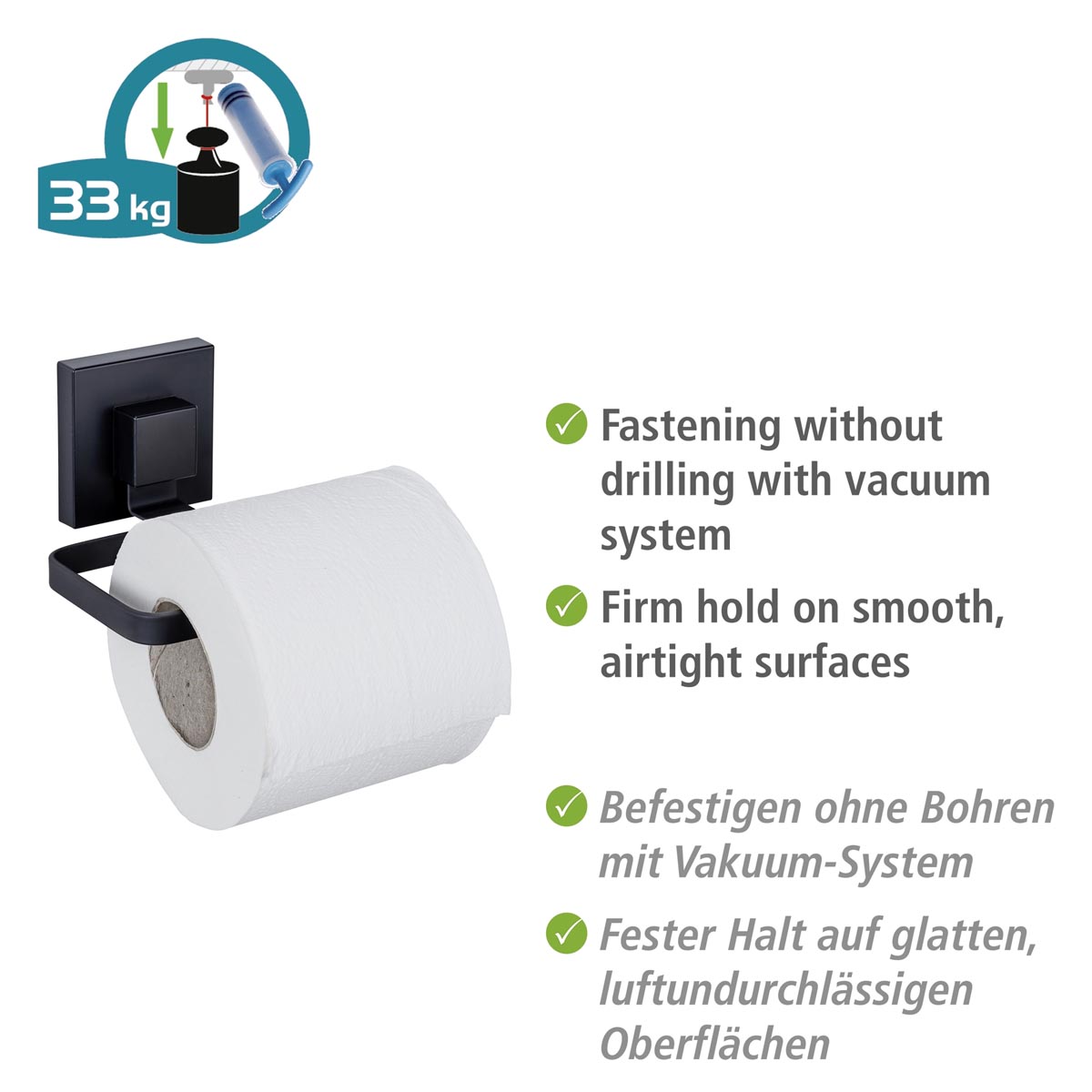 WENKO Vacuum-Loc® Držák toaletního papíru Quadro, černý