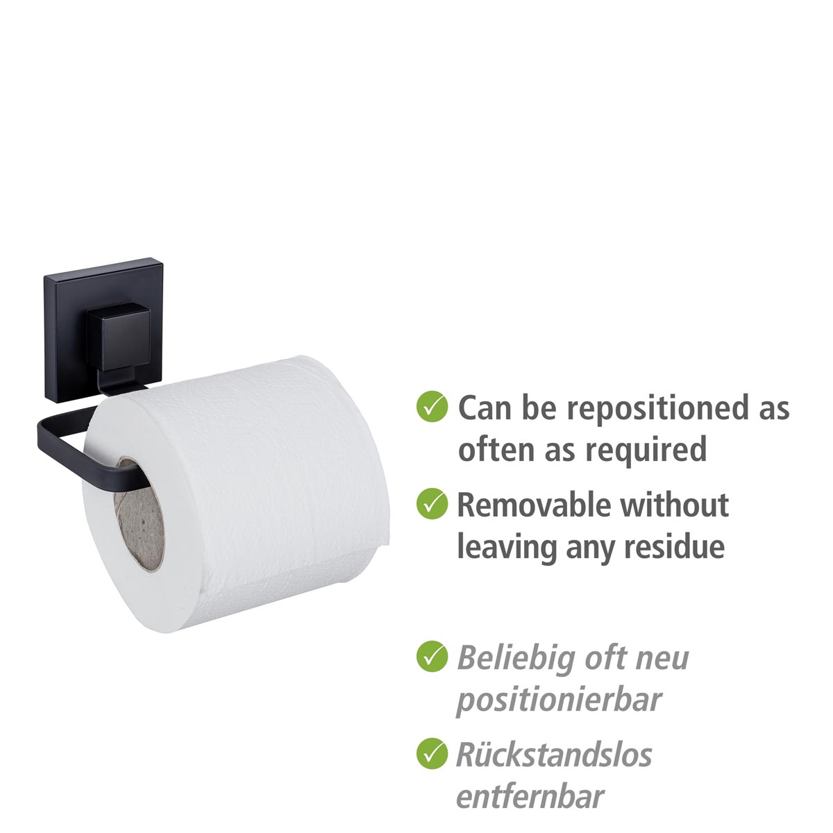 WENKO Vacuum-Loc® Držák toaletního papíru Quadro, černý