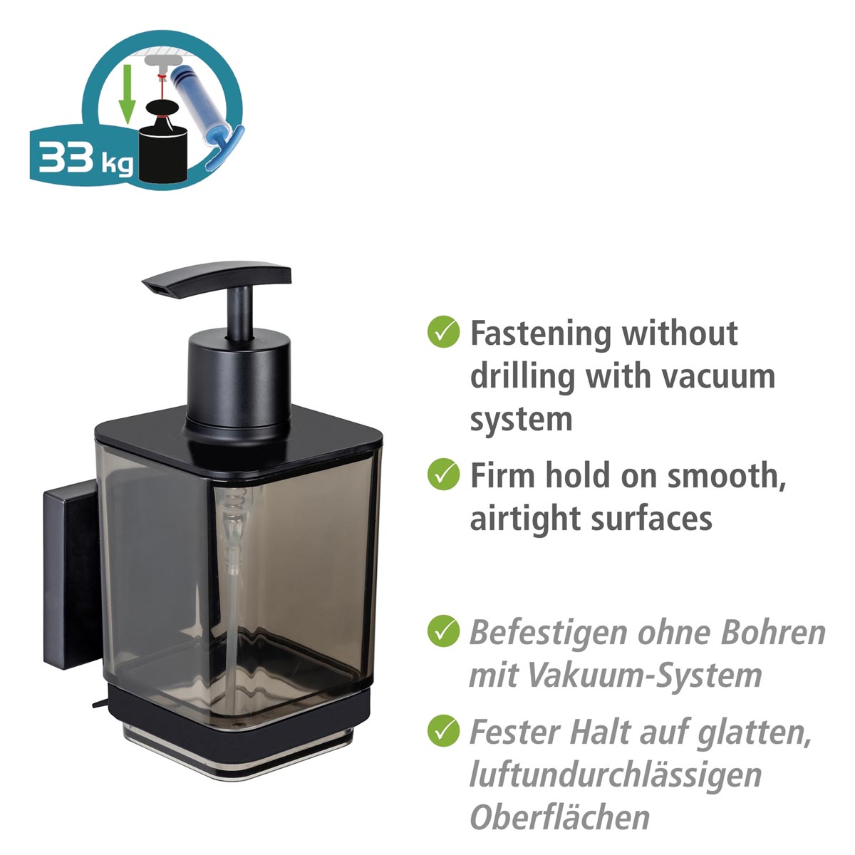 WENKO Vacuum-Loc® dávkovač mýdla Quadro, černý