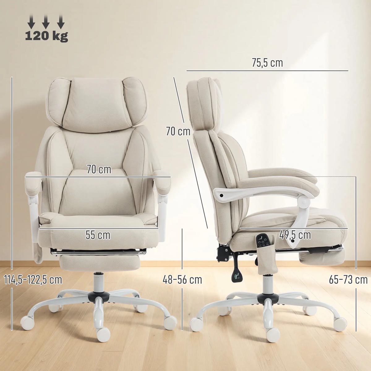 HOMCOM Ergonomické kancelářské křeslo, krémově bílá