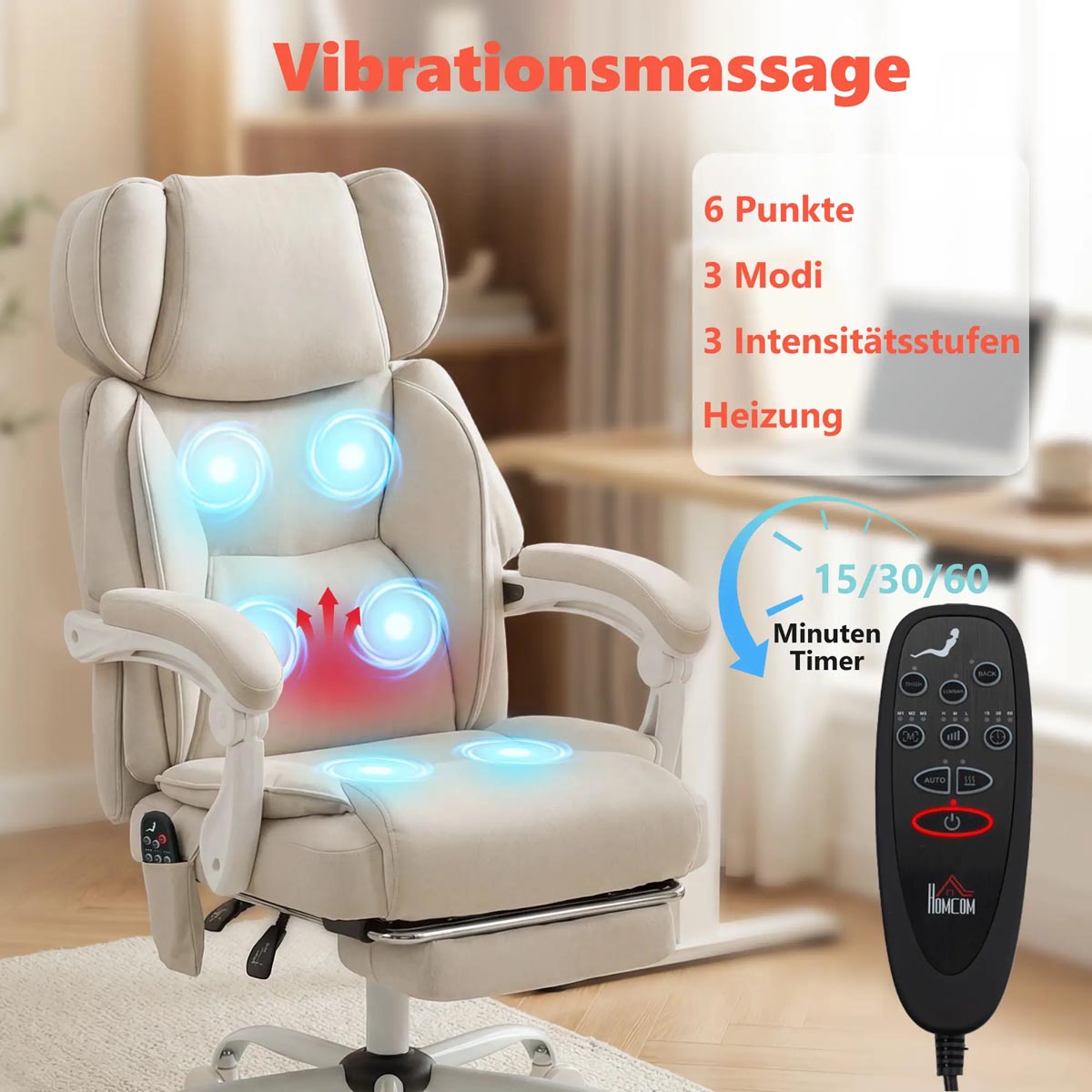 HOMCOM Ergonomické kancelářské křeslo, krémově bílá