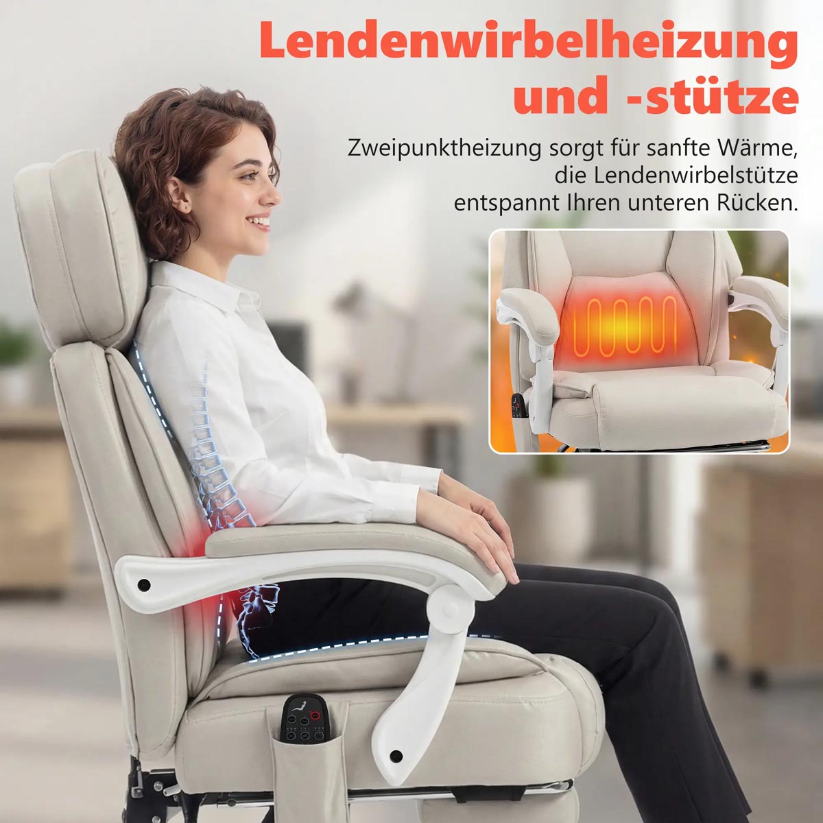 HOMCOM Ergonomické kancelářské křeslo, krémově bílá