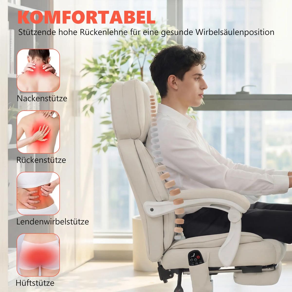 HOMCOM Ergonomické kancelářské křeslo, krémově bílá
