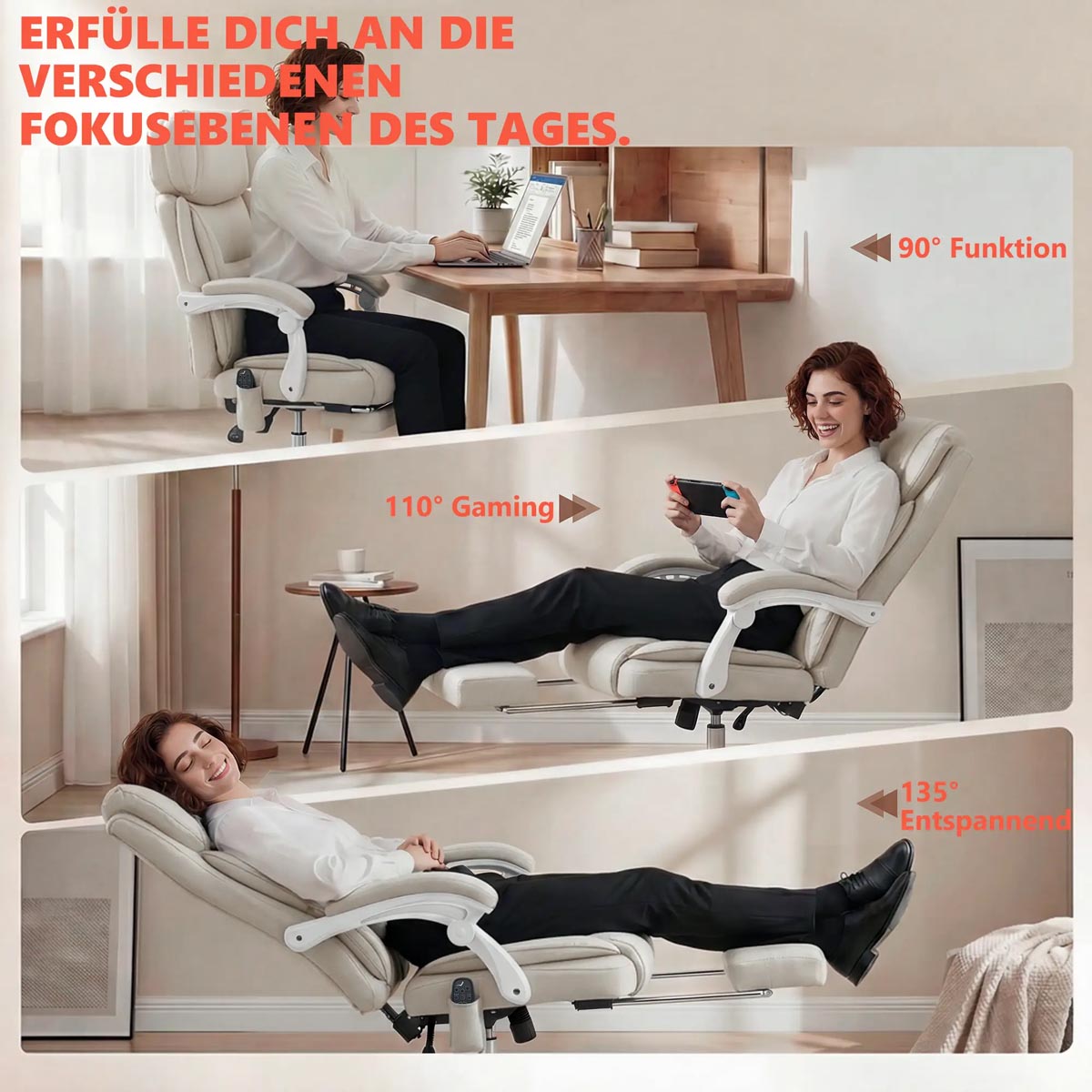HOMCOM Ergonomické kancelářské křeslo, krémově bílá
