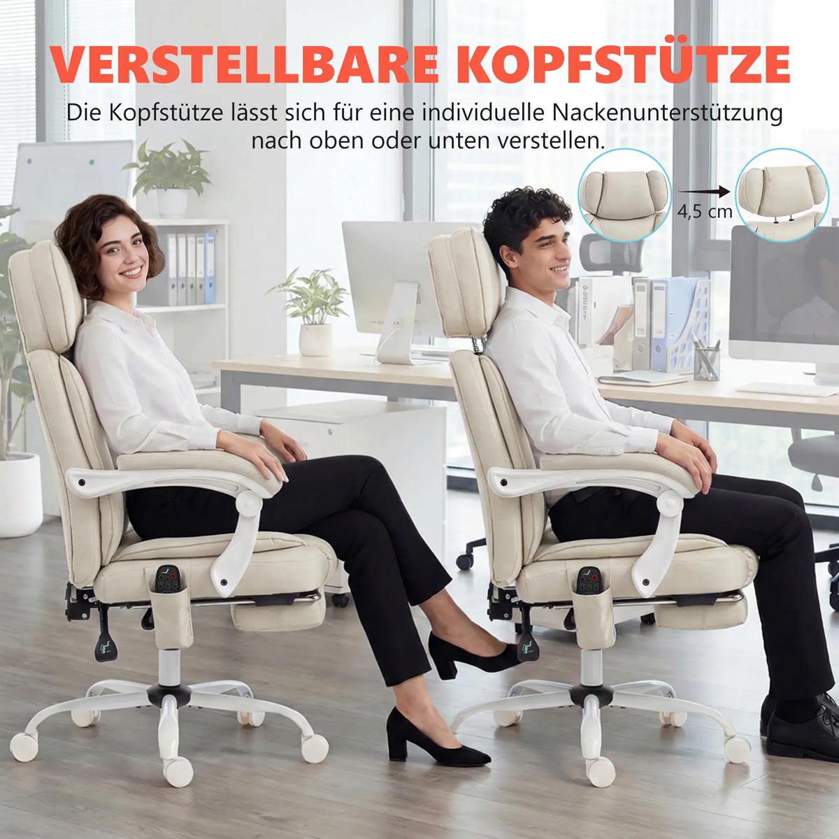 HOMCOM Ergonomické kancelářské křeslo, krémově bílá