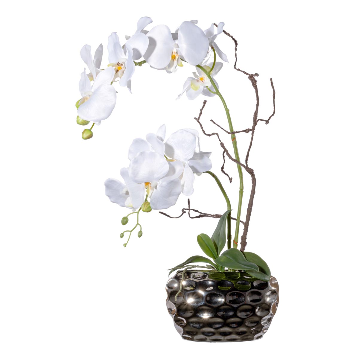 E-shop Gasper Umělá květina Orchidej v oválné váze, bílá, 55 cm