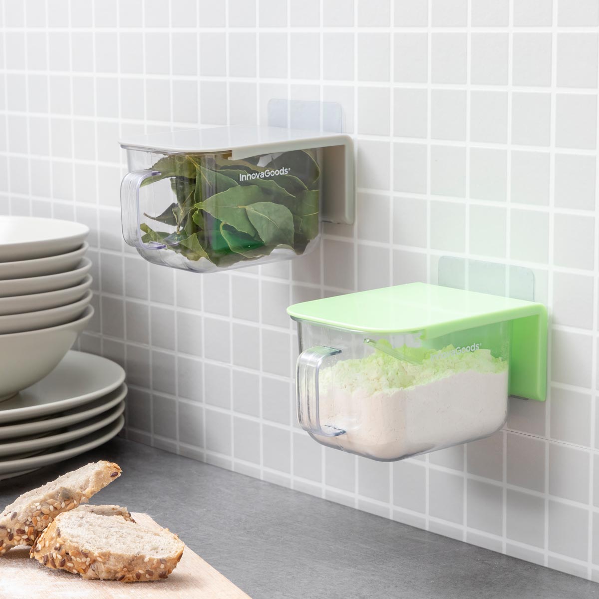 InnovaGoods Nástěnné kuchyňské dózy Handstore, sada 2 ks