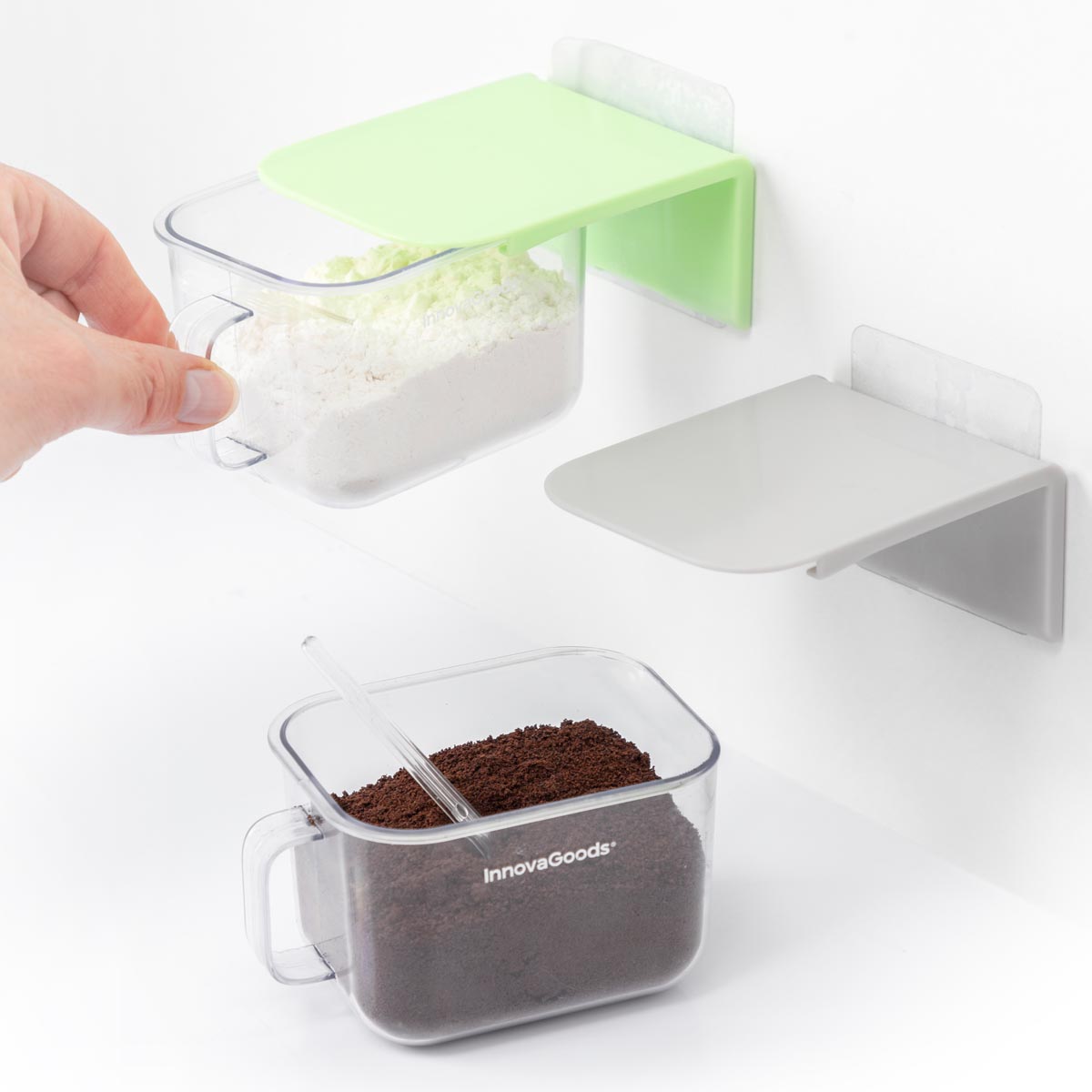 InnovaGoods Nástěnné kuchyňské dózy Handstore, sada 2 ks