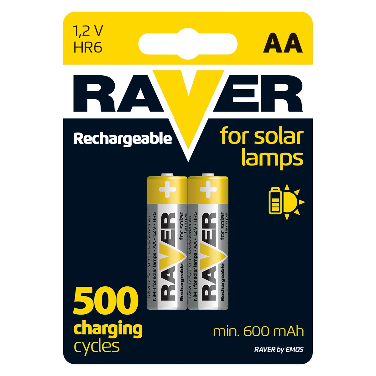 E-shop Nabíjecí baterie do solárních lamp RAVER AA 600 mAh, 2 ks