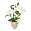 Umělá orchidej s bambusovým aranžmá v květináči Buddha, 60 cm, bílá