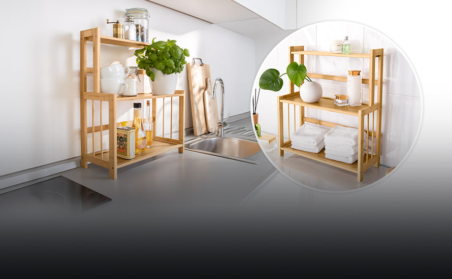 Bambusová kuchynská polica