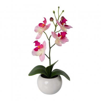 Umelý kvet Orchidea v keramickom kvetináči, ružová, 21 cm