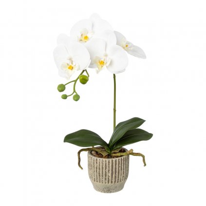 Umelý kvet Orchidea v keramickom kvetináči 36 cm, biela