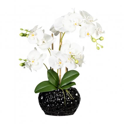 Umelý kvet Orchidea 55 cm v keramickej váze, biela