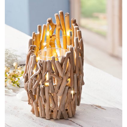 Váza z naplaveného dreva s LED reťazou