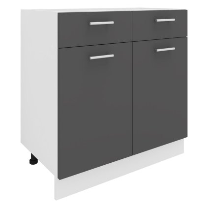 Dolná kuchynská skrinka Esilo, 80 cm, 2 dvierka a 2 zásuvky, antracit