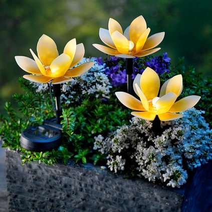 Solárny záhradný zápich Lotosový kvet, žltý, 3 ks
