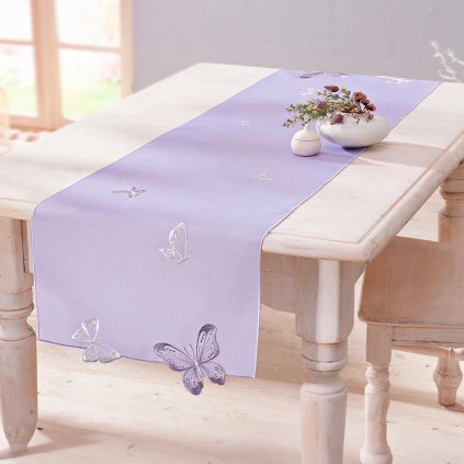 Behúň na stôl Violet s motýľmi, 140 x 40 cm