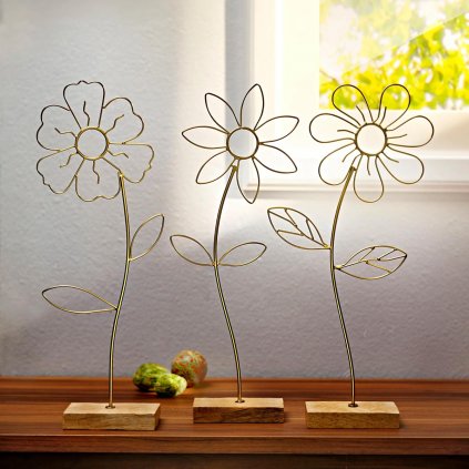 Dekoratívne kovové kvety Aura, sada 3 ks