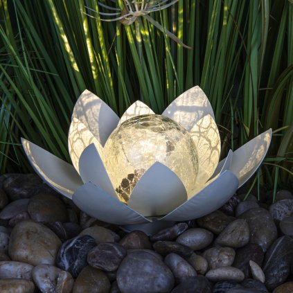LED solárna dekorácia Lotosový kvet, biela