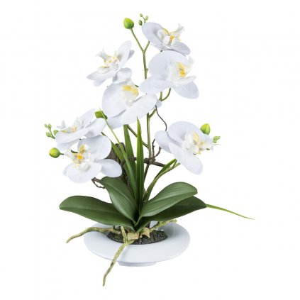 Orchidea v keramickom kvetináči, 41 cm, biela